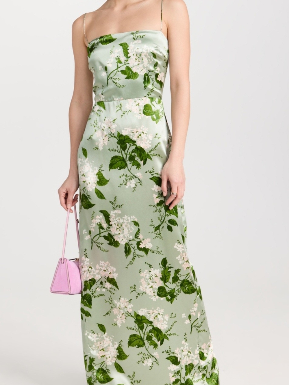 Reformation-Frankie Silk Dress-Sage Green Floral Maxi Dress - Picture 3 of 11